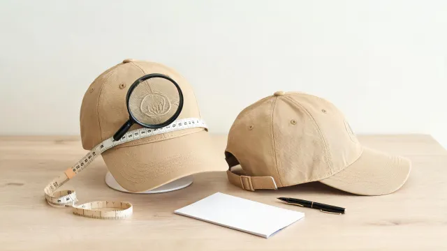 Baseball cap specifications and embroidery review on a buyer desk