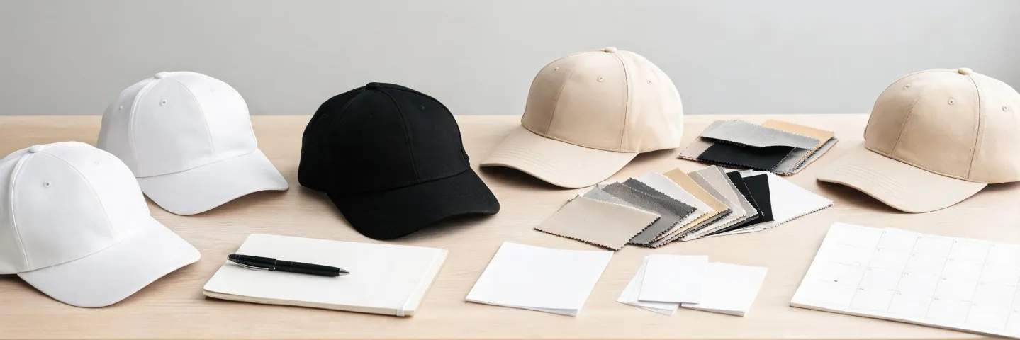 Cap procurement communication desk with US delivery planning and fabric samples
