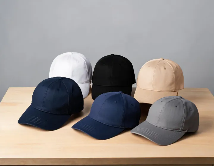 Unbranded baseball cap assortment for a factory quotation brief